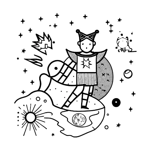 A Small Prince And His Dog Stargazing In An Astronomy-inspired Blackwork