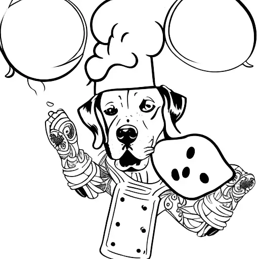 A Tattoo Of A Cartoon Dog Cooking In The Kitchen With A Philosophical Quote In Sketch Style
