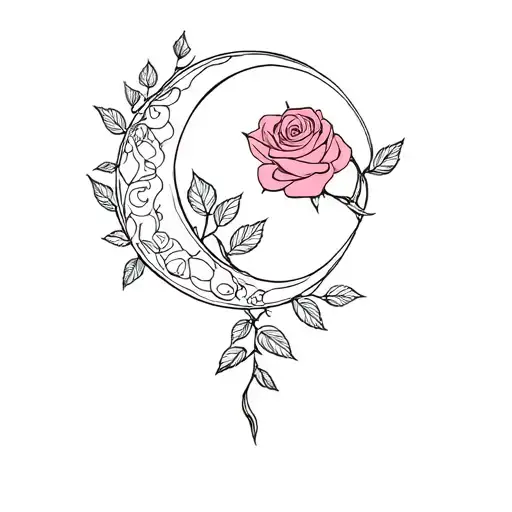 Roses Leafs Moon Whimsical