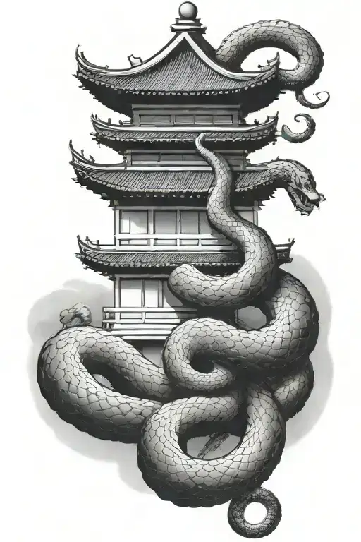 A Chinese Pagoda With A Big Snake Coiled Around It