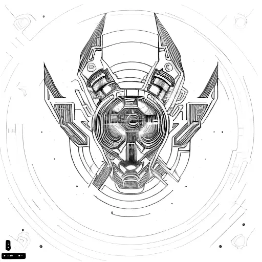 Cyberpunk Using Pointillism Techniques And Technological Lines In The Form Of A Totem