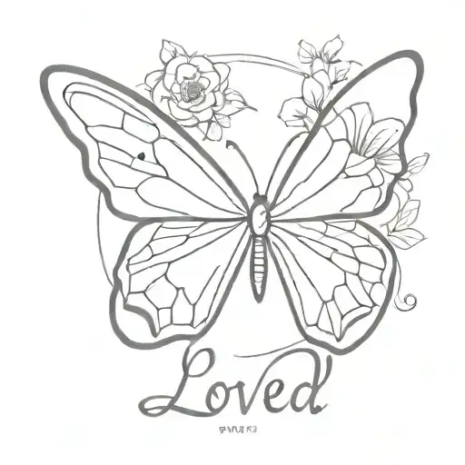 Fine Line Butterfly That Incorporates The Word 'Loved'