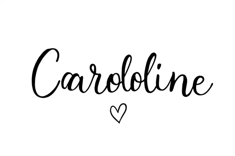 Word Caroline Written In Cursive Writing And Ending The Last Letter With A Heart Outline