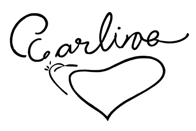 Word Caroline Written In Cursive Writing And Ending The Last Letter With A Heart Outline