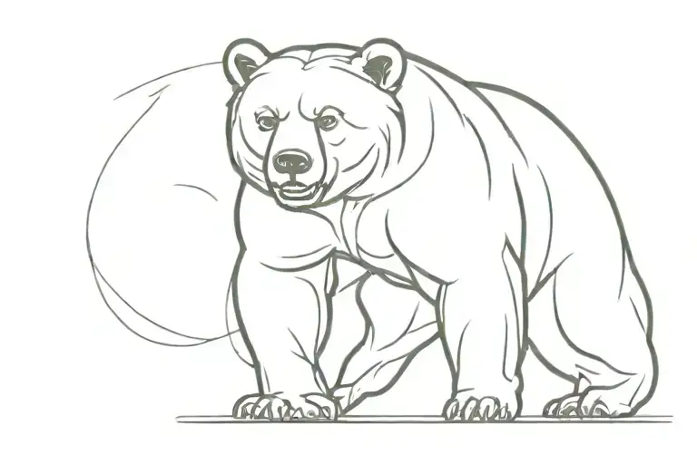 Angry Bear Minimal Line Art Full Body