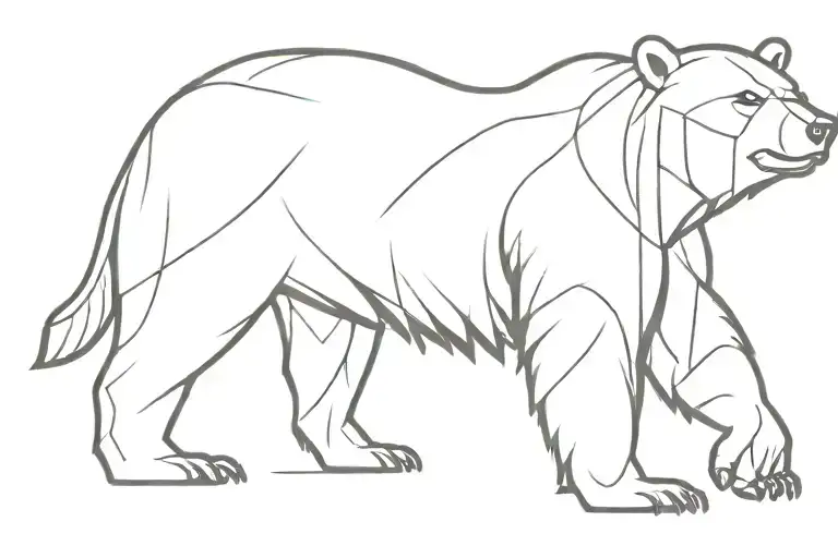 Angry Bear Minimal Line Art Full Body Profil View Viking