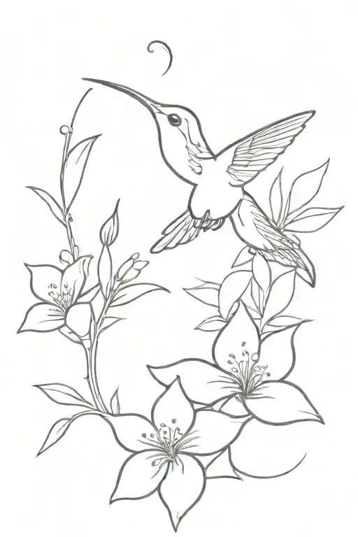 Bignonia Flower And Hummingbird Flying