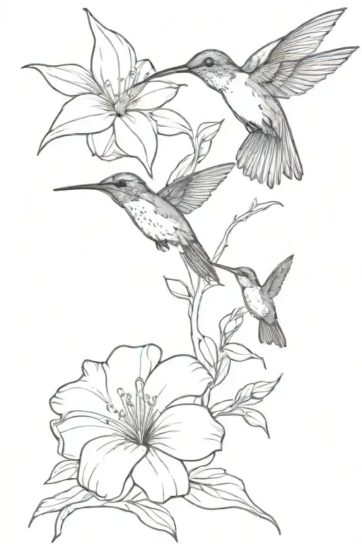 Bignonia Flower And Hummingbird Feeding