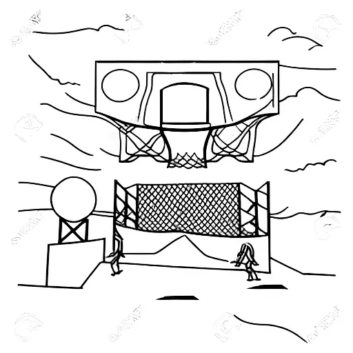 Basketball Court With A Sunset Background