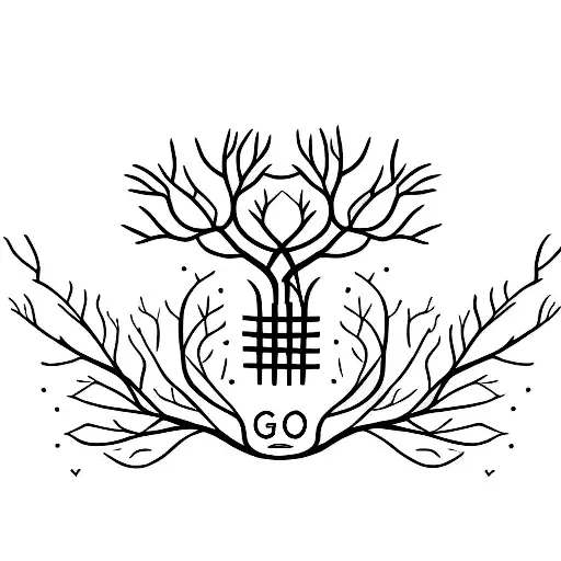A Minimalist Tattoo Of A Family Tree With The Word 'God' Incorporated Into The Branches