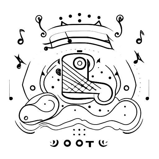 A Minimalist Tattoo Of A Guitar With Deep Lyrics Flowing Out Of It