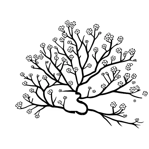 A Minimalist Tattoo Of A Cherry Blossom Tree With A Katana Embedded In Its Trunk