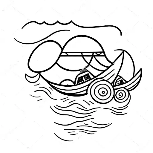 A Serene Moonlit Beach With A Small Boat Peacefully Floating On The Water