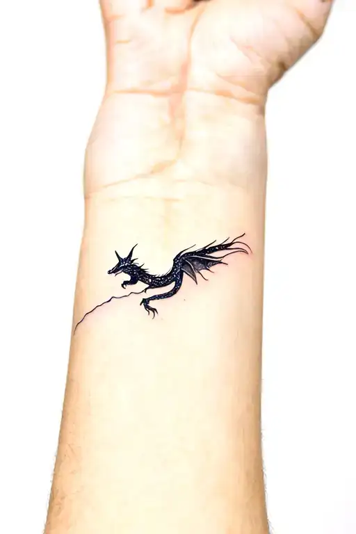 Small Black Crystal Dragon Flying On Forearm