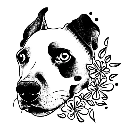 Noseprint Dog With Flowers Around