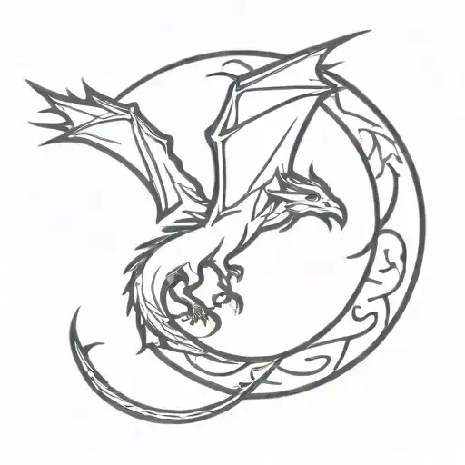 Dragonhawk Silhouette Inside Of Sun