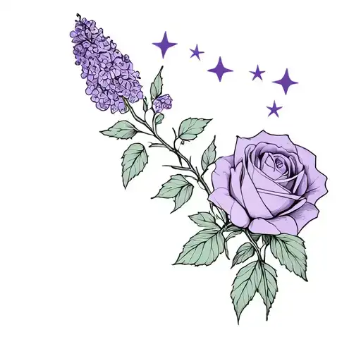 Lilacs And Rose Tattoo With Stars Forming