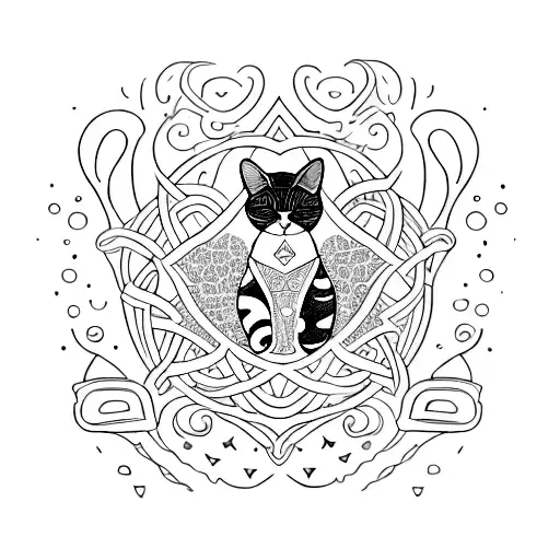 A Dotwork Tattoo Of A Stylized Veterinary Caduceus With A Cat And Dog Intertwined In The Design