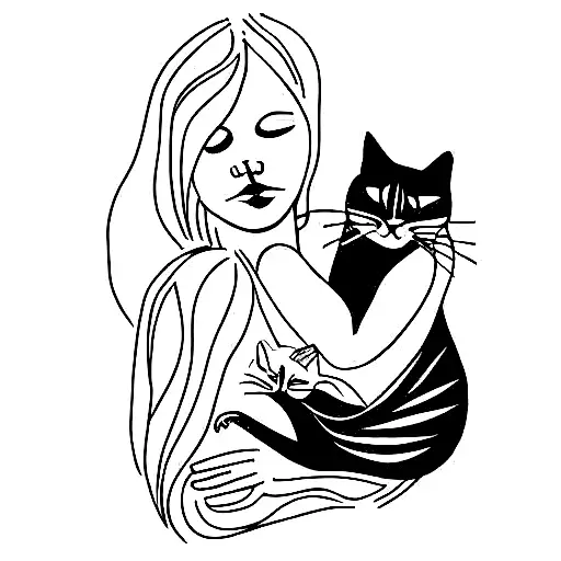 Girl Holding A Cat In Her Arms