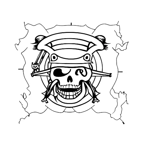 A Minimalist Tattoo Of The Straw Hat Pirates' Jolly Roger Symbol With A Map Background