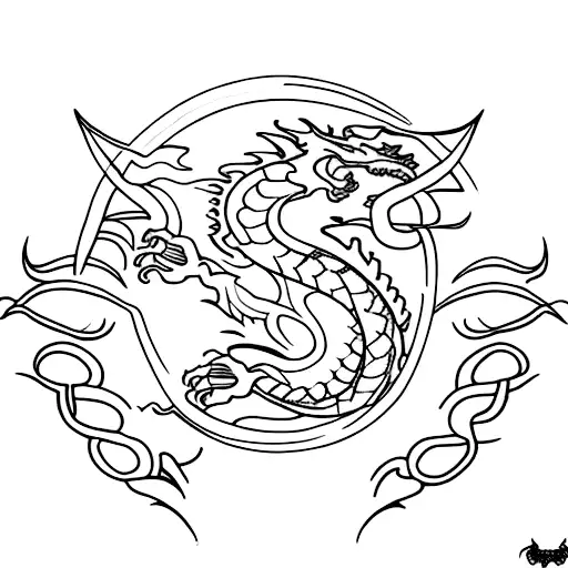 A Minimalist Tattoo Of A Dragon Wrapped Around A Sword