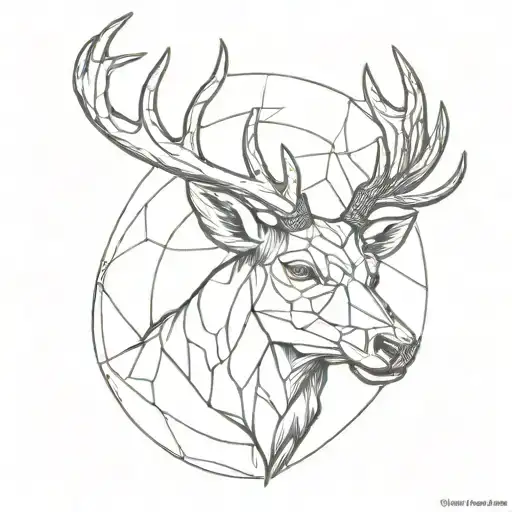 12 Point Stag Head Line Drawing