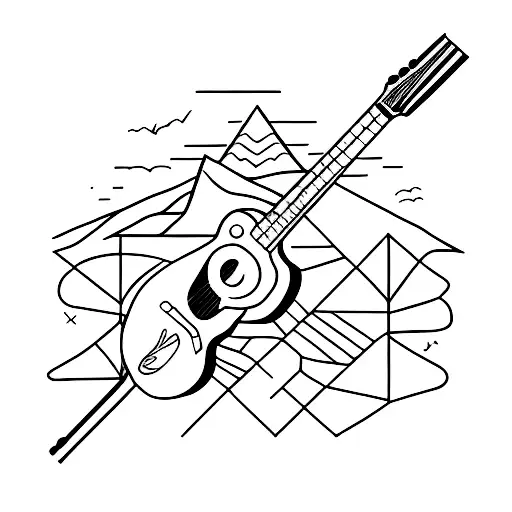 A Minimalist Tattoo Of A Mountain Range Forming The Silhouette Of A Guitar