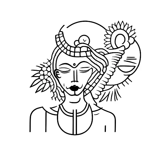 A Minimalist Tattoo Of A Black Woman Representing Oxum Surrounded By Nature