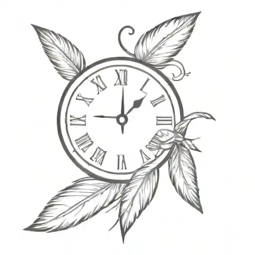 Broken Clock With Feathers And Timepiece