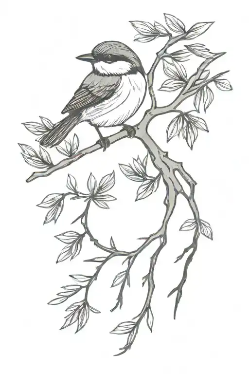 Juniper Tree With Small Flying Mountain Chickadee