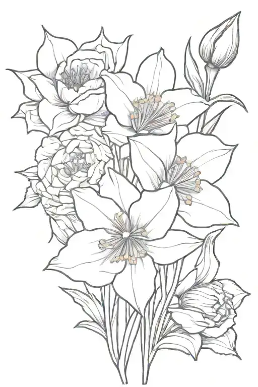 Bouquet Of A Violet Daffodil Rose Poppy Cosmo And Narcissus