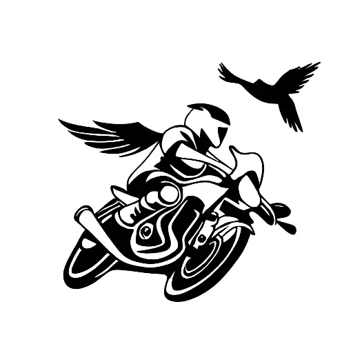 Motorbike With A Rider Turning Into A Bird