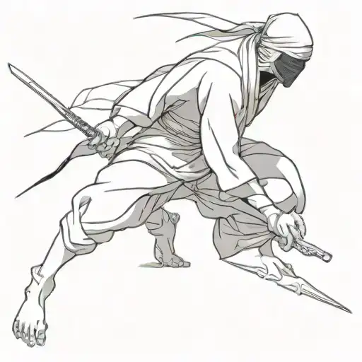 Ninja In Black In The Old Style Of Realism And Graphics