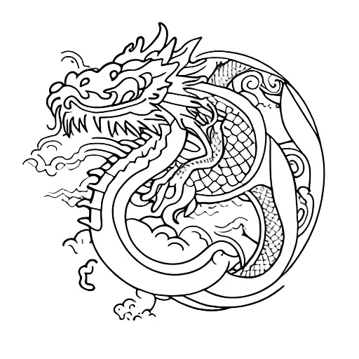 Dragon With Moon And Lotus