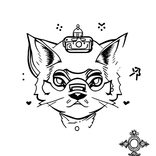 A Minimalist Tattoo Of An Anime Character With A Cat And Capybara