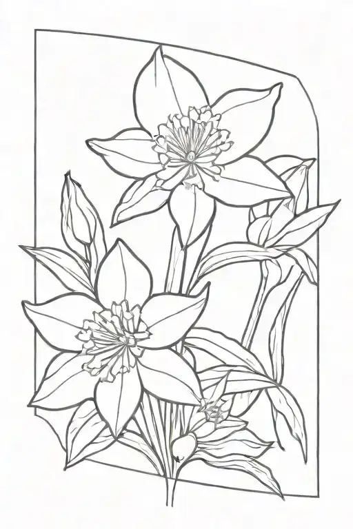 One Line Daffodil And Water Lily