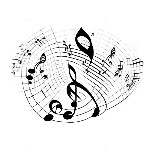 Music Notes Intertwined With Cat Silhouettes