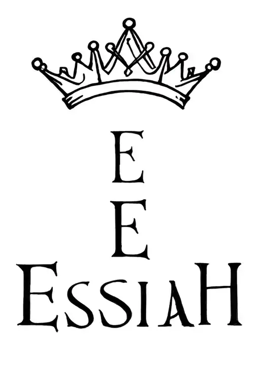 Neck Tattoo Of The Name Essiah In Vertical Form With A Kings Crown On Top Of The E