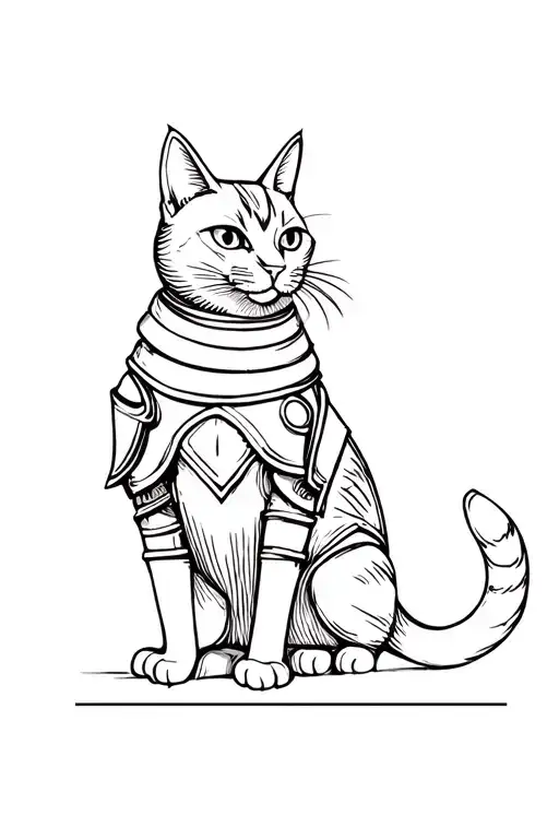 The Funny Cat In Armor In The Style Of Engraving
