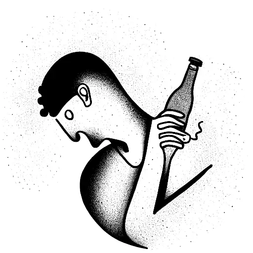 Depressed Man With A Bottle Next To Him With The Text Depression