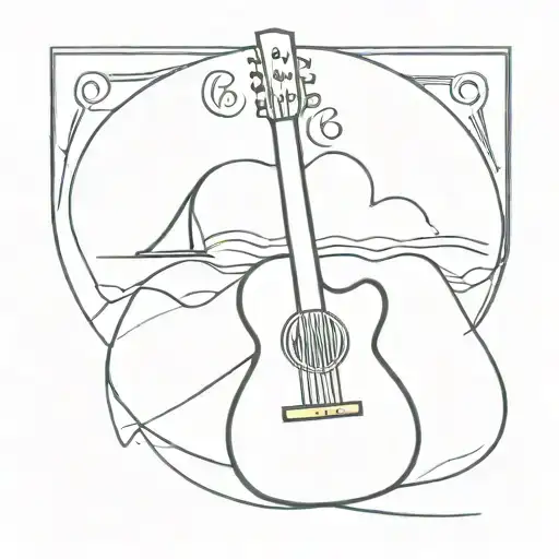A Minimalist Outline Of A Viking Ship Sailing On A Guitar