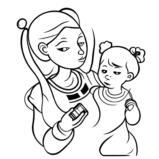 A Minimalist Tattoo Of A Mother And Child Playing Video Games Together