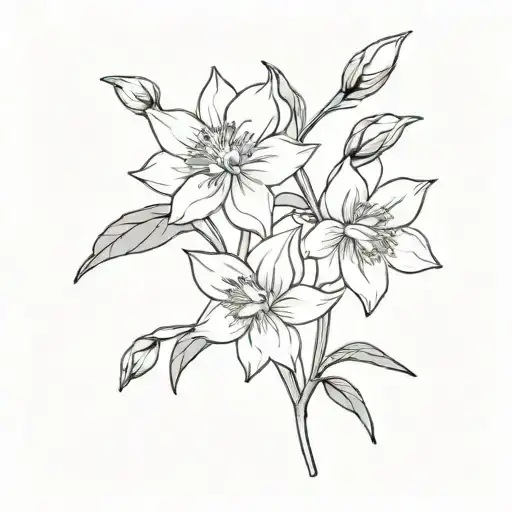 Aster And Narcissus Flower Bouquet Fine Line