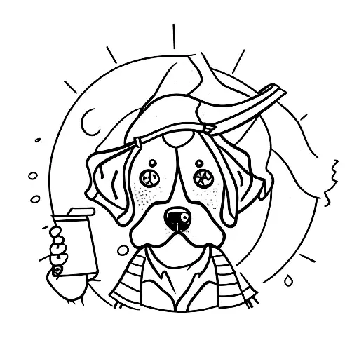 A Minimalist Tattoo Of A Student Studying With A Dog By Their Side