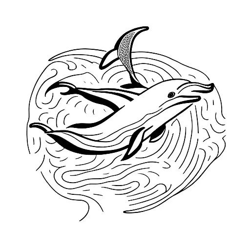 A Minimalist Tattoo Of An Aboriginal Art Inspired Dolphin Swimming In A River