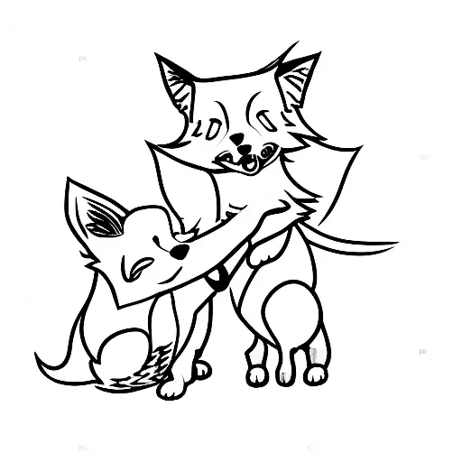 A Dog And A Fox In A Hug
