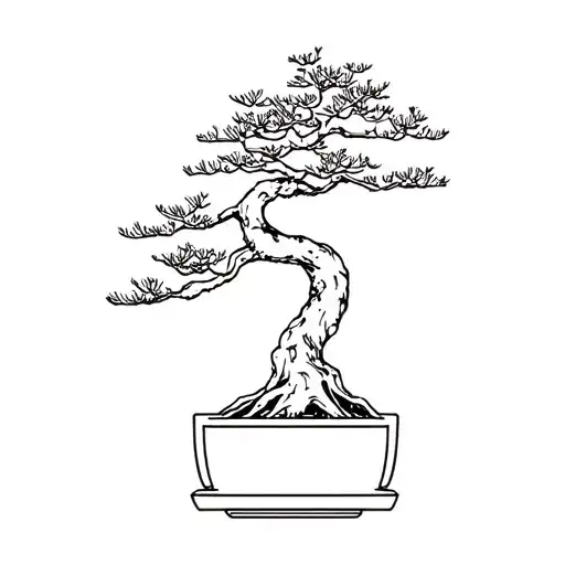 Bonsai Tree In A Rectangle Pot