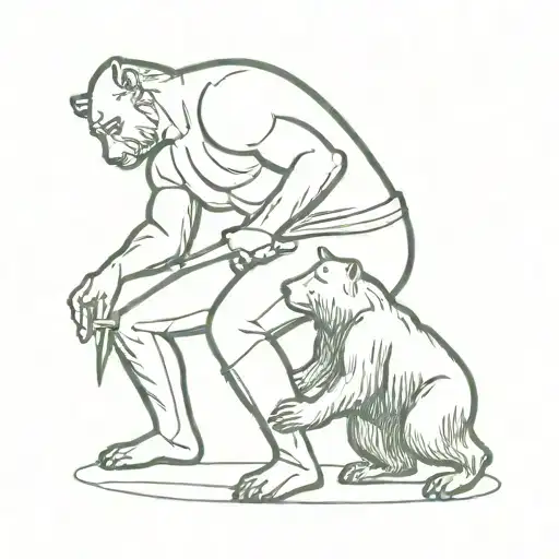 Man With Knife Wrestling A Bear