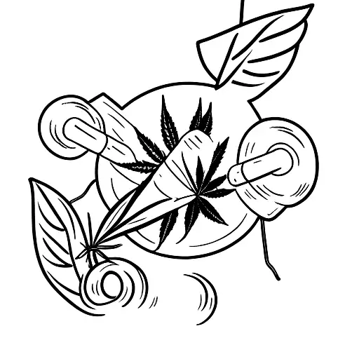 Dumbbell And Marijuana Leaf Intertwined