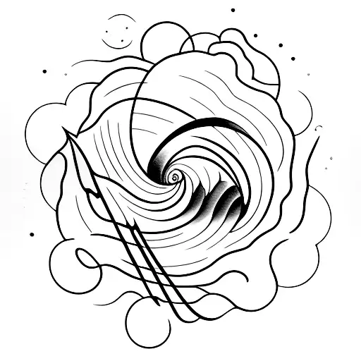 A Minimalist Tattoo Of A Vinyl Record Surrounded By Ocean Waves